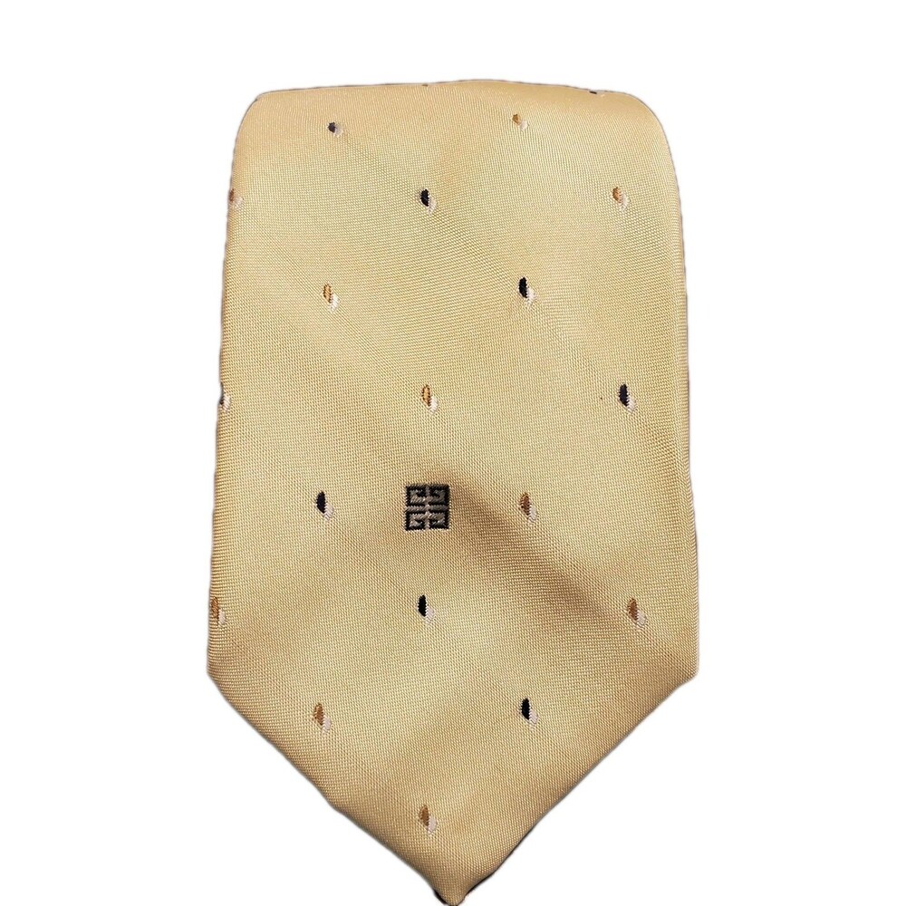 Givenchy Vintage Pale Yellow Geometric Silk Classic Mens Neck Tie Designer